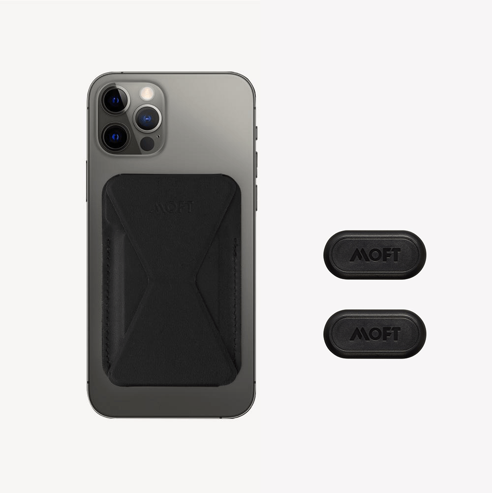 Snap-on Phone Stand & Wallet - MagSafe Compatible For Phones MS007M Night Black with 2 Magnetic Sticky Pads