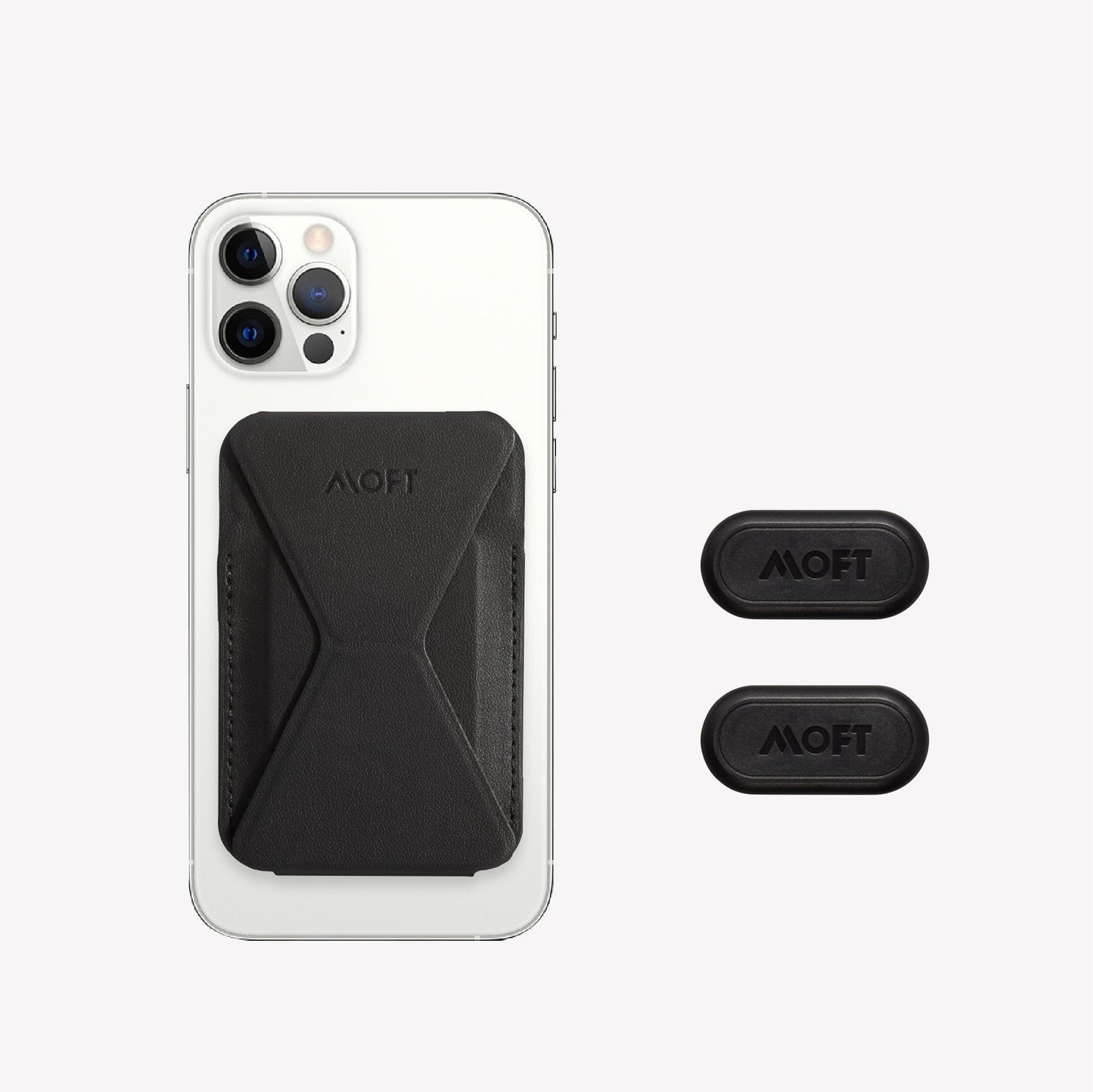 Snap-on Phone Stand & Wallet - MagSafe Compatible For Phones MS007M Night Black with 2 Magnetic Sticky Pads