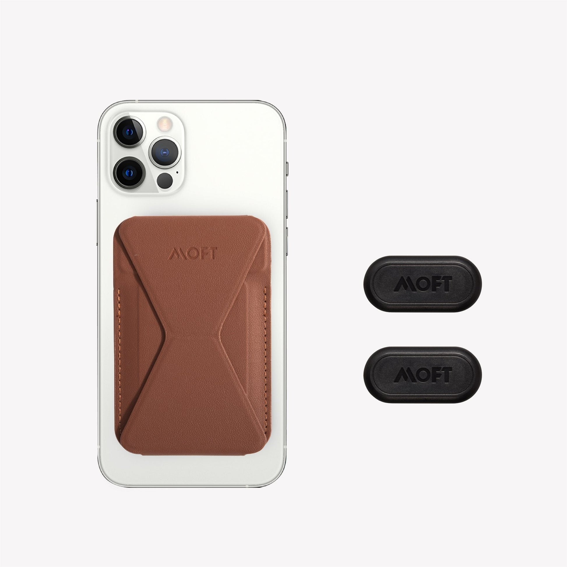 Snap-on Phone Stand & Wallet - MagSafe Compatible For Phones MS007M Sienna Brown with 2 Magnetic Sticky Pads