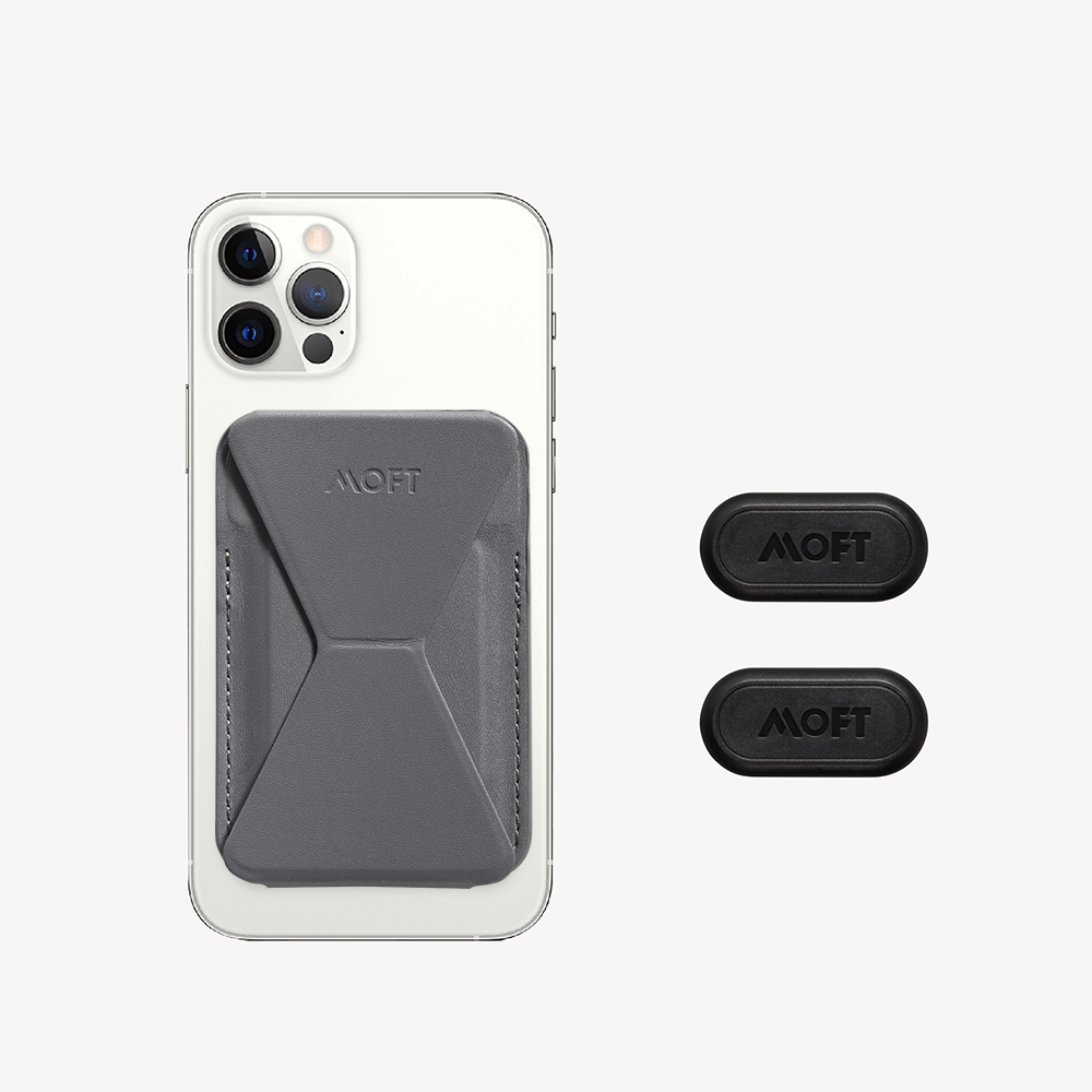 Snap-on Phone Stand & Wallet - MagSafe Compatible For Phones MS007M Ash Gray with 2 Magnetic Sticky Pads