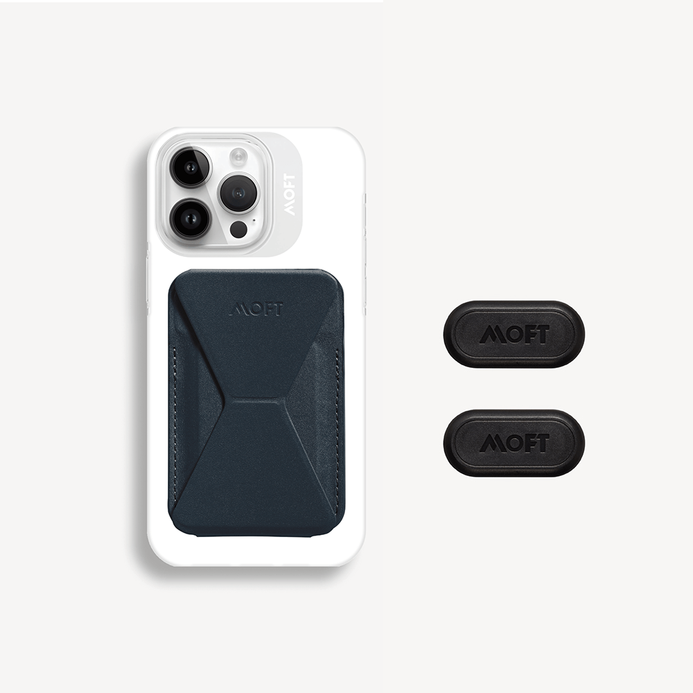 Snap-on Phone Stand & Wallet - MagSafe Compatible For Phones MS007M Navy Blue with 2 Magnetic Wall Stickers