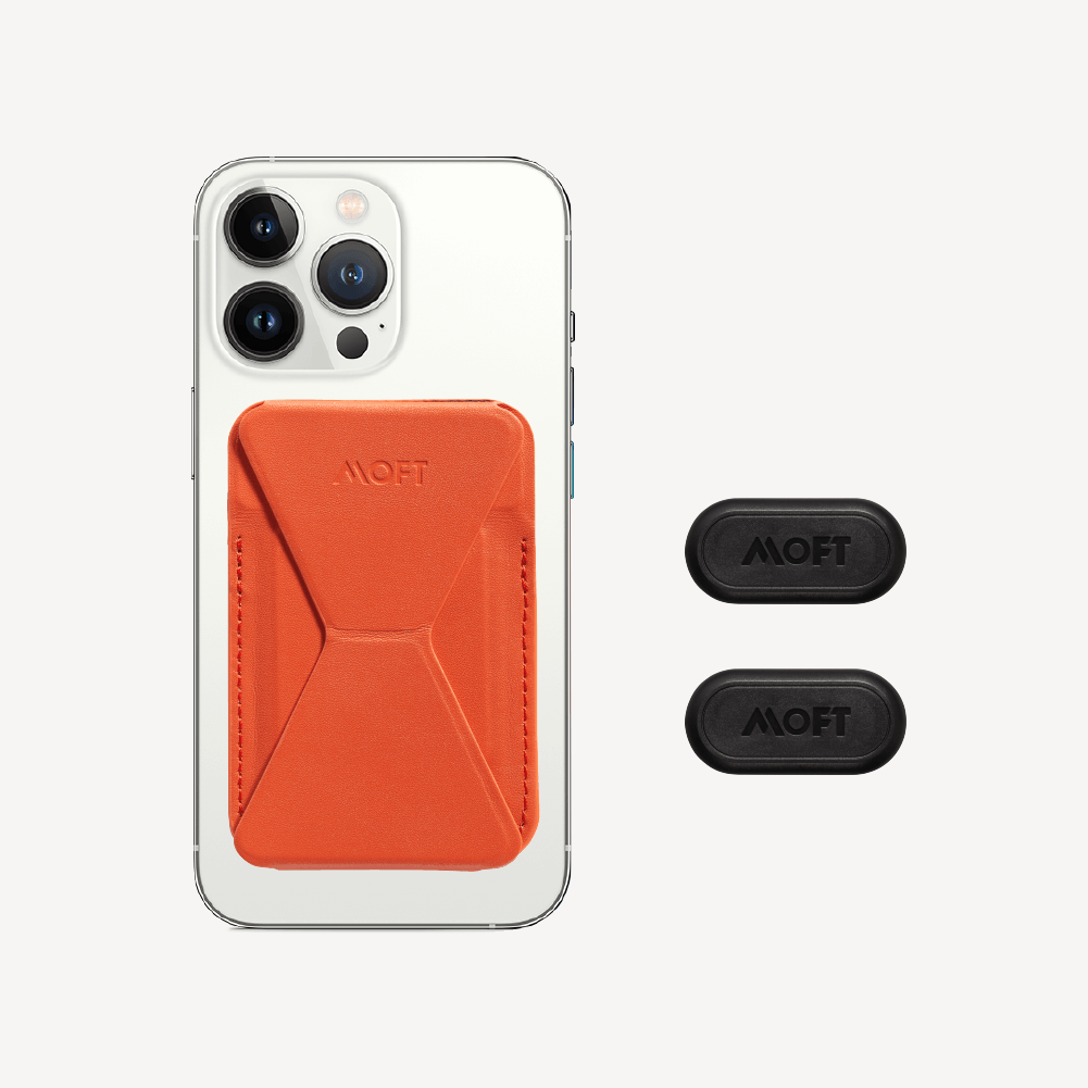 Snap-on Phone Stand & Wallet For Phones MS007M Sunset Orange 2 Magnetic Sticky Pads
