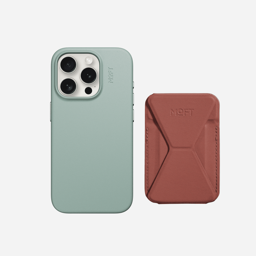 Snap-on Phone Stand & Wallet MOVAS™ - MagSafe Compatible For Phones MS007MP Sienna Brown with iPhone 15 Pro Snap Case MOVAS™ Seafoam