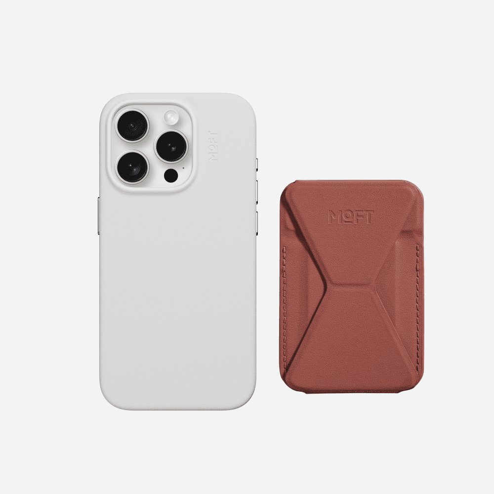 Snap-on Phone Stand & Wallet MOVAS™ - MagSafe Compatible For Phones MS007MP Sienna Brown with iPhone 15 Pro Snap Case MOVAS™ Misty Cove